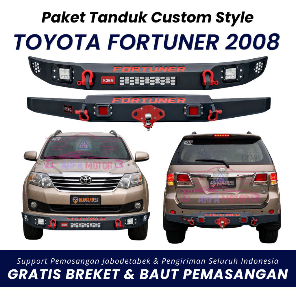 Paket tanduk depan towing belakang fortuner 2008 custom pengaman pelindung bemper anti karat