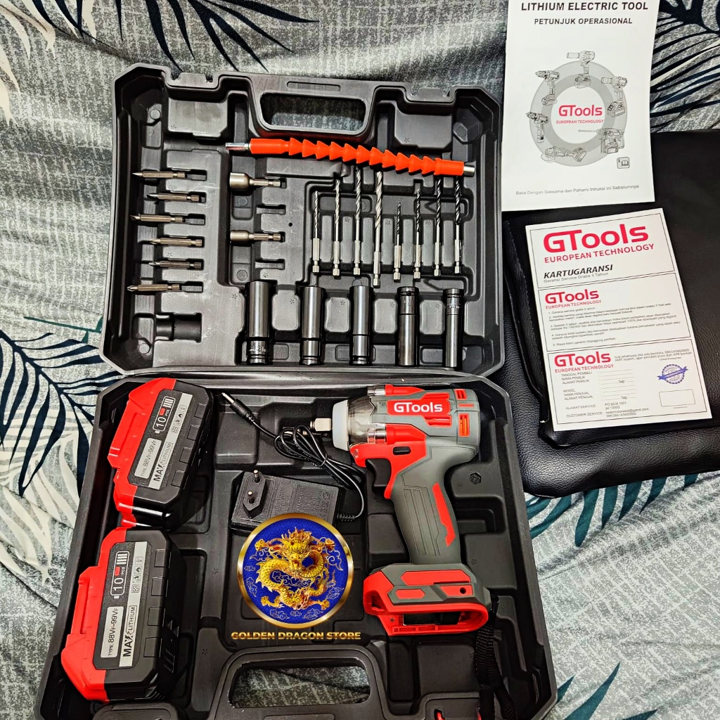 IMPACT WRENCH 2 BATERAI CORDLESS 88V MESIN ALAT BUKA TUTUP BAUT MUR