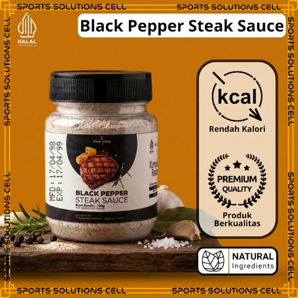 SPORTS SOLUTIONS X  CHOP CHOP Black Pepper Steak Sauce Bumbu Saus Lada Hitam Rendah Kalori untuk Ste