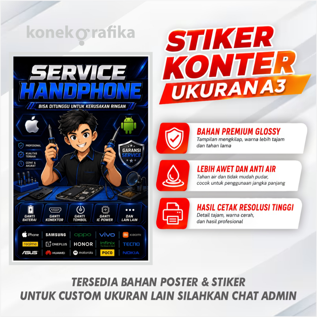 STIKER POSTER SERVICE HP SERVICE HANDPHONE ETALASE KONTER