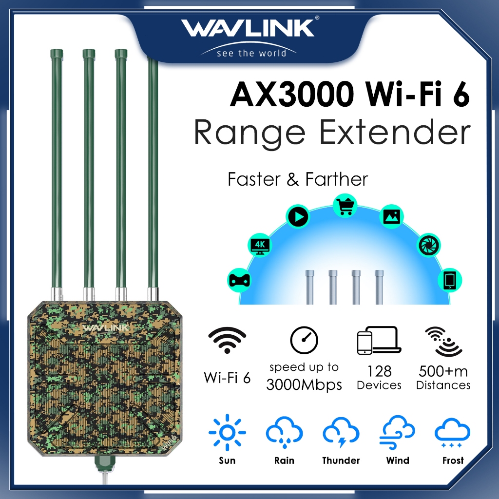 WAVLINK AX1800 WiFi 6 Outdoor Repeater & Access Point Wireless Booster Signal untuk Starlink & Home