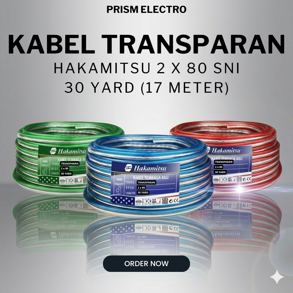 Kabel Listrik Transparan Hakamitsu 2x80 (30 Yard / 17 Meter) Serabut Tembaga Asli - Kabel Speaker Au