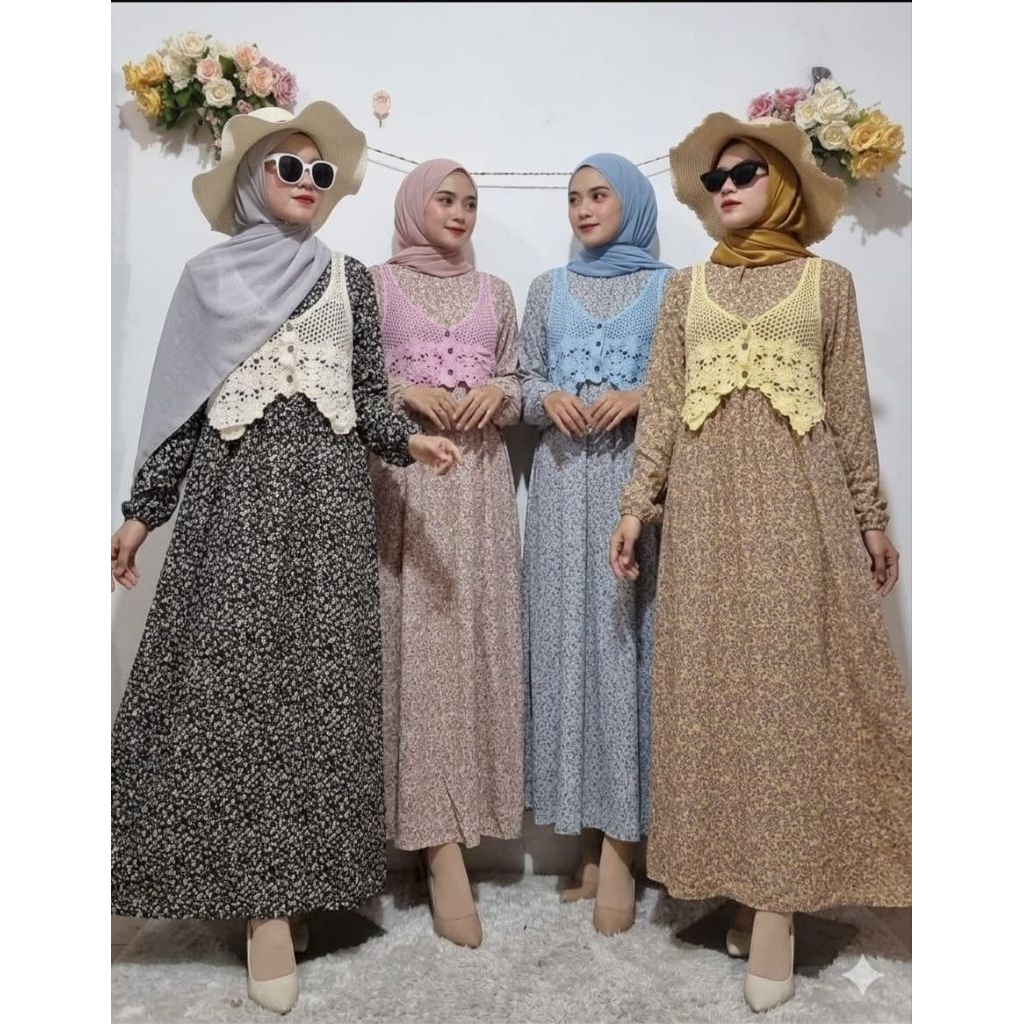 Maxi Gamis Vintage Korean Vest Rompi BKK Import 9066 (2in1) rajut