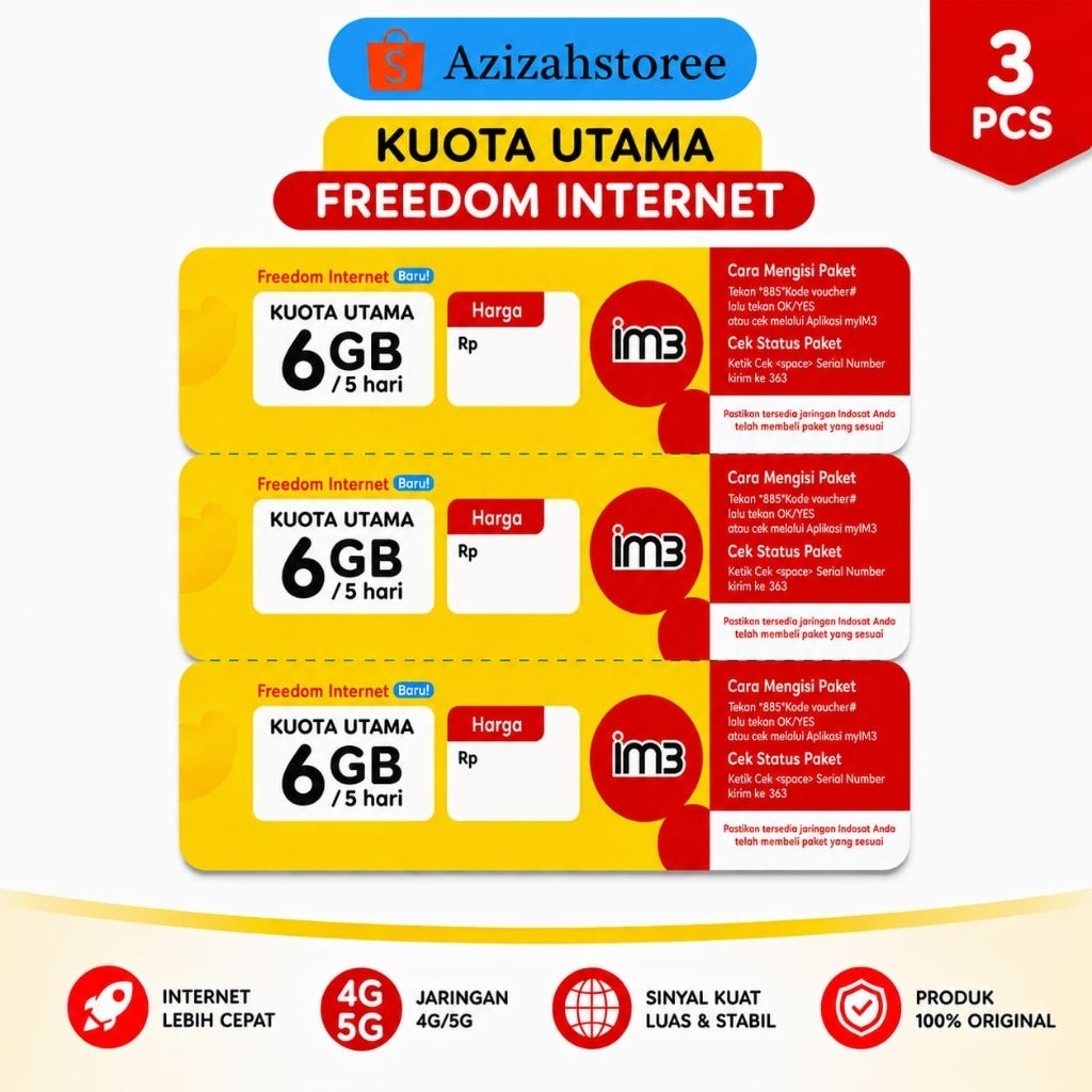 GROSIR VOUCHER IM3 KUOTA UTAMA 6GB/5HARI