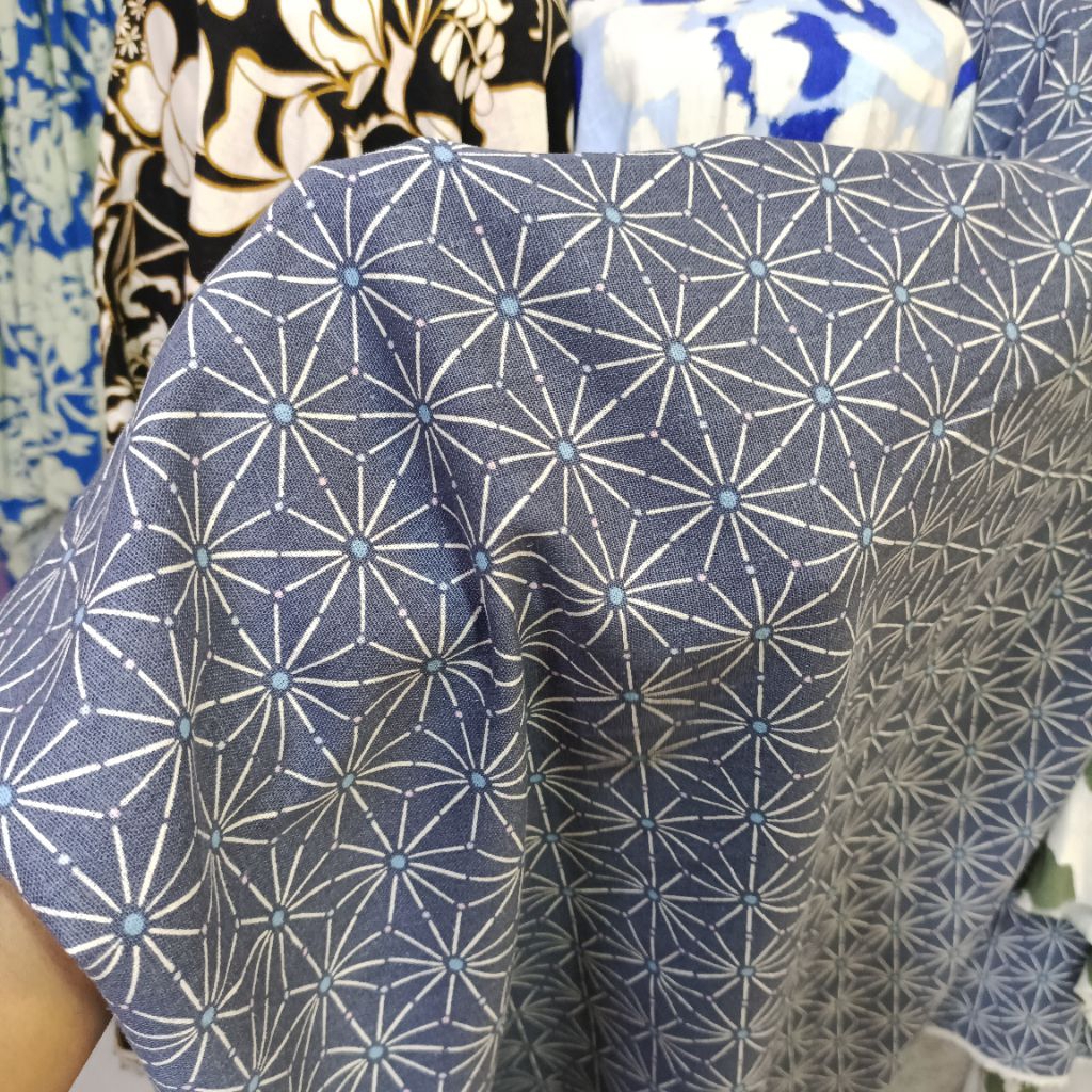 kain katun linen motif - kain meteran terkini - kain cotton pilihan garment import - kain sisa garme