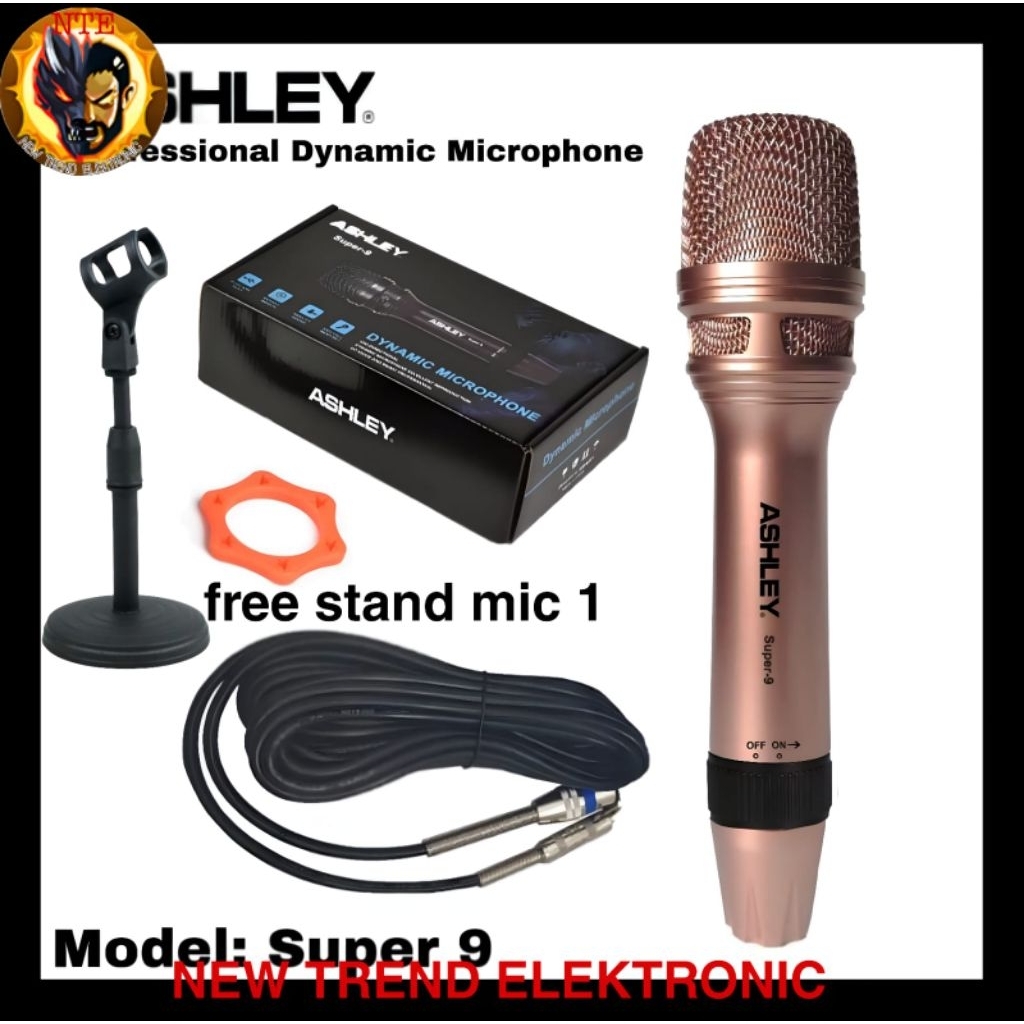 Mic kabel ashley super 9 original Mikrofon Ashley SUPER9 Microphone Mik Rose Gold