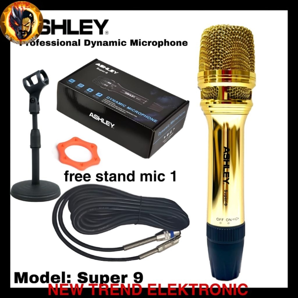 Mic kabel ashley super 9 original Mikrofon Ashley SUPER9 Microphone Mik Gold
