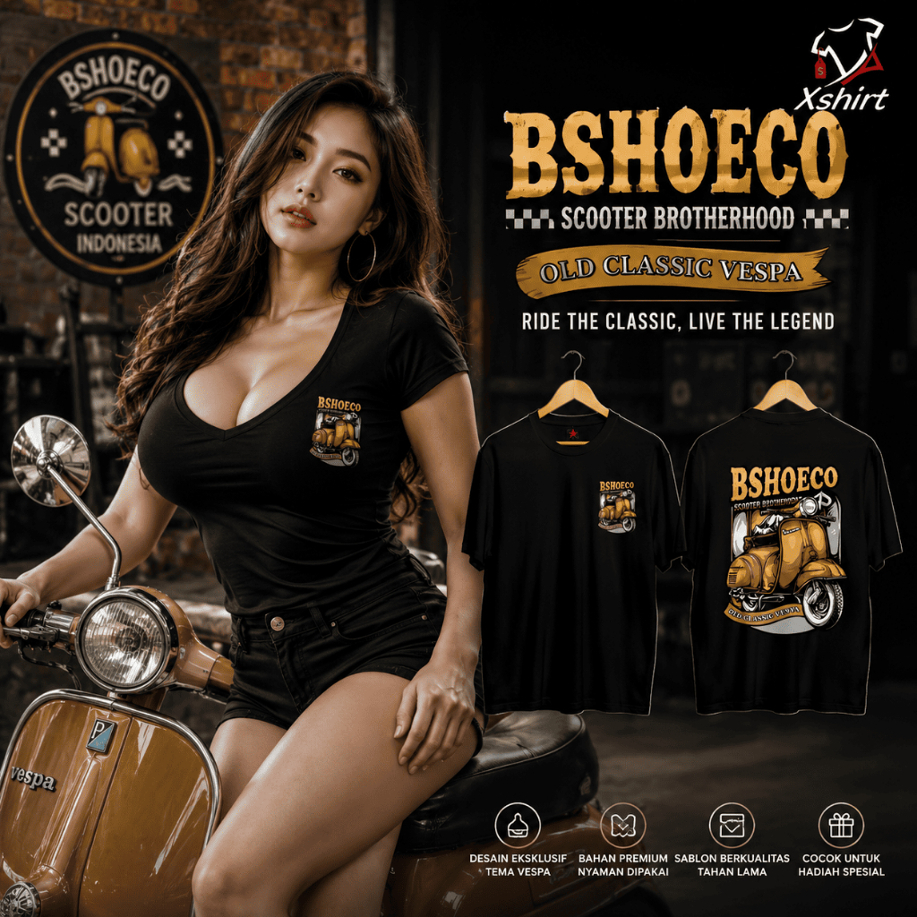 Baju Kaos BSHOECO Scooter Independent | Tshirt Old Classic Vespa Cotton Combed Nyaman