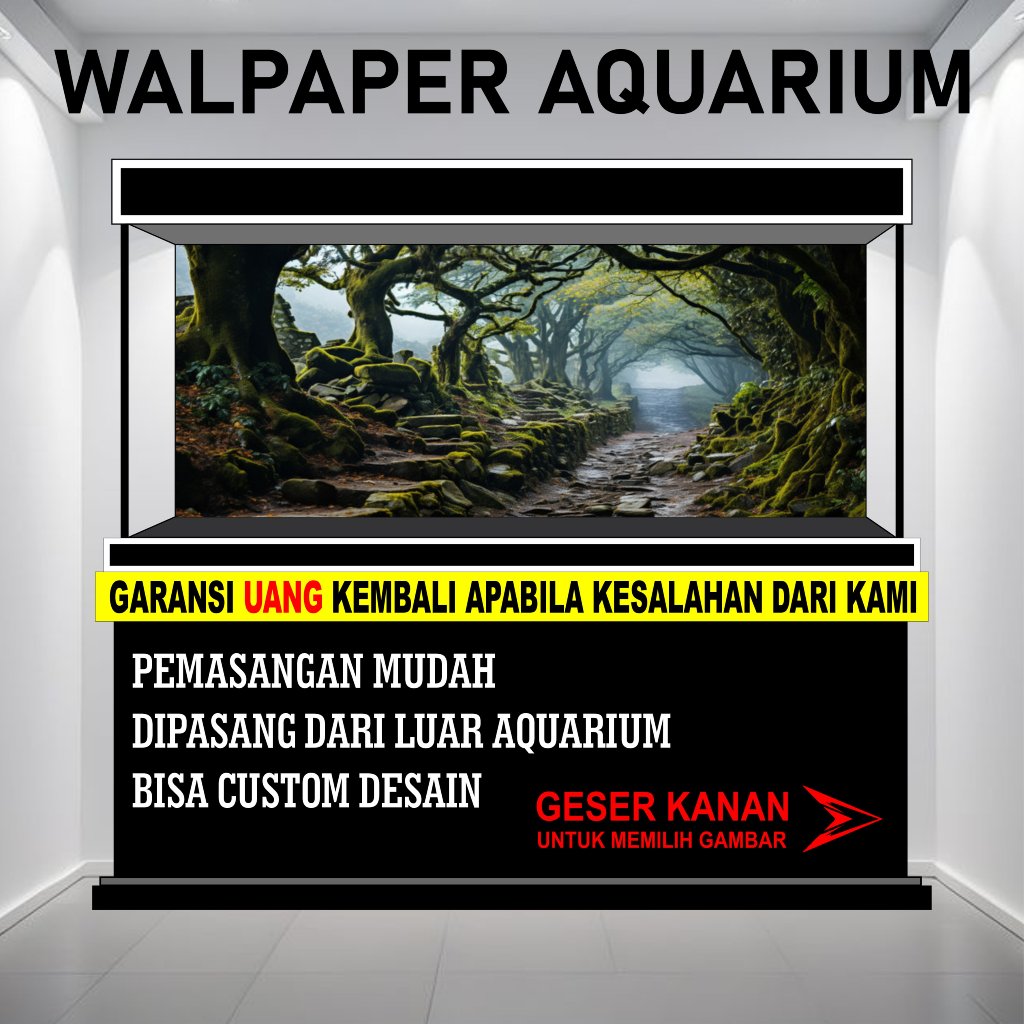 STICKER AQUARIUM, AQUASCAPE,STIKER KACA AQUARIUM,BACKGROUND AQUARIUM TEMA HUTAN JUNGLE FI2