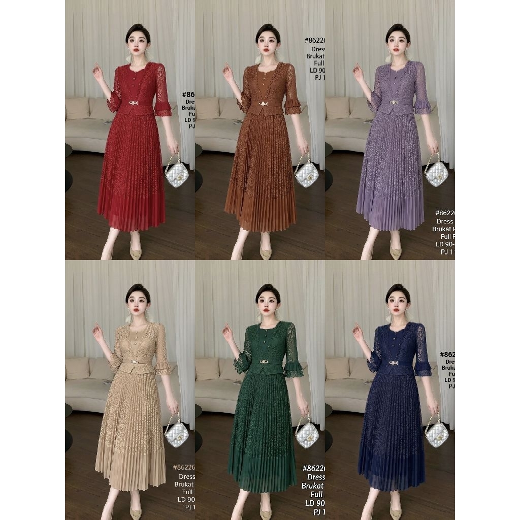 Dress Korea Import premium plisket 7823 (Bunga atas samping)