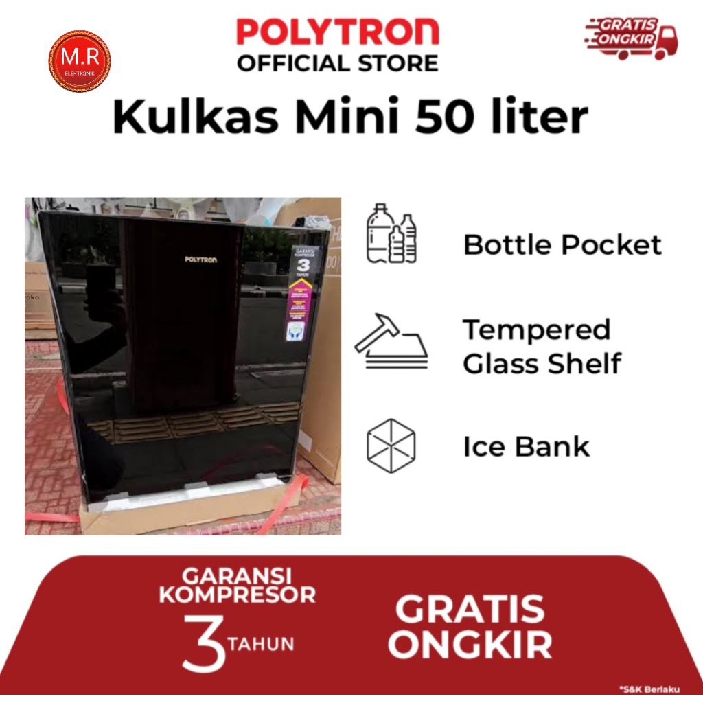 KULKAS MINIBAR POLYTRON 50 LITER PRH-51 GARANSI RESMI 3 TAHUN