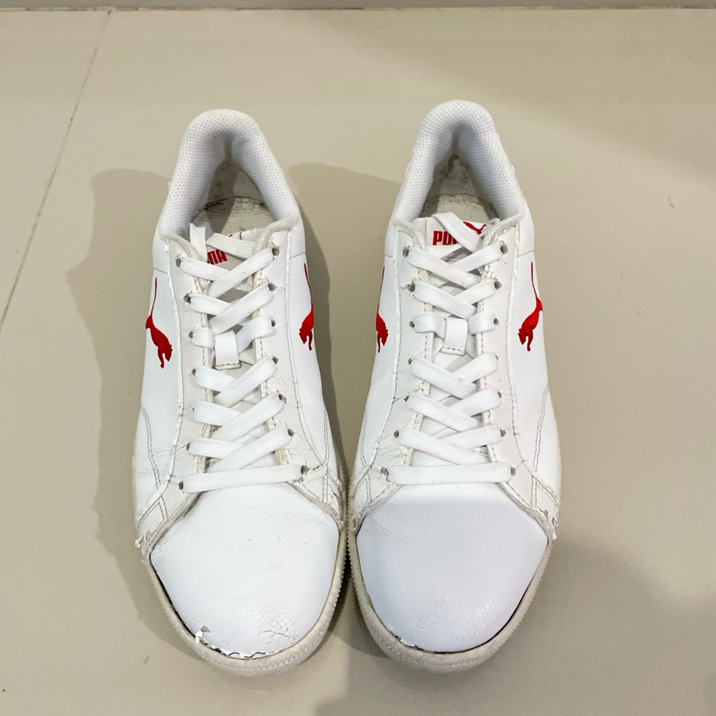 sepatu pria puma smash leather sneakers putih size 42 preloved