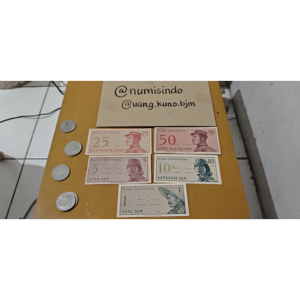 Paket Lengkap Koleksi Uang Kuno Seri Sukarelawan 1964 (1, 5, 10, 25, 50 Sen) - Kondisi Gress/UNC
