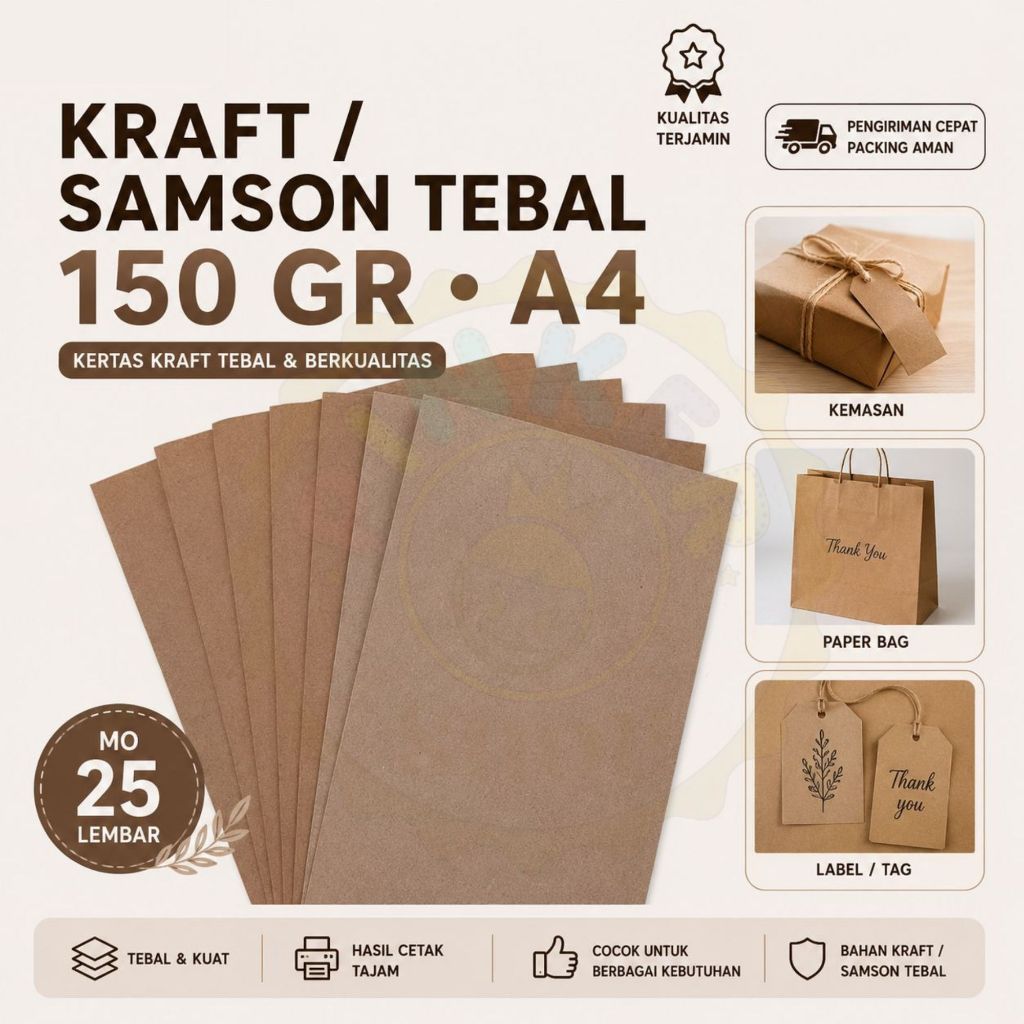 Kertas Kraft 150 GSM A4 Coklat Karton Tebal Craft