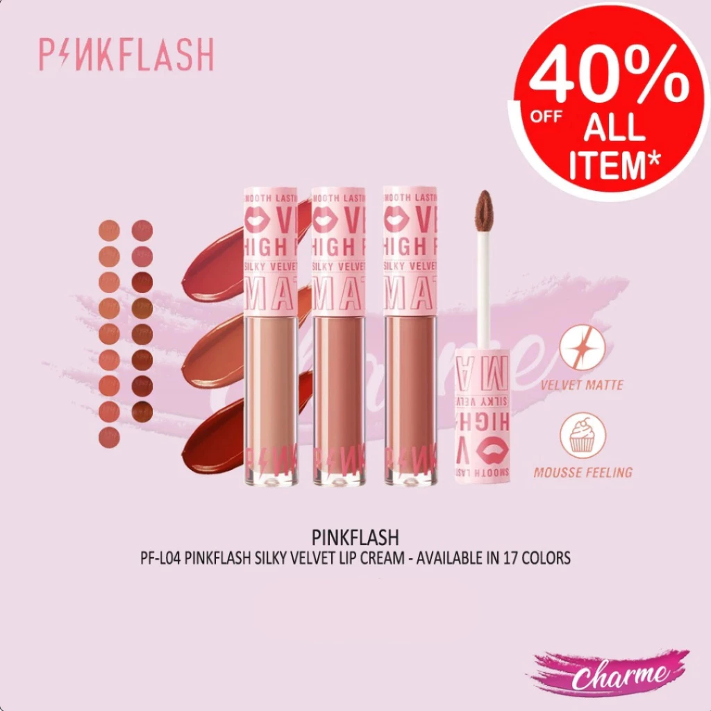 PINKFLASH Silky Velvet Lip Cream - Waterproof Lasting Velvet Matte Lipstick - PINK FLASH - PF L04