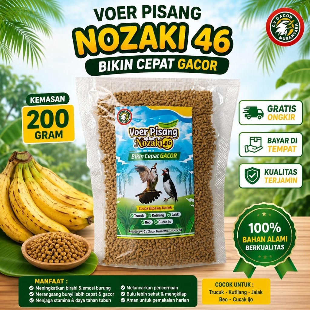 VOER BURUNG RASA PISANG NOZAKI 46 200 GRAM Voer trucuk jalak kutilang kacer nutrimix super gacor