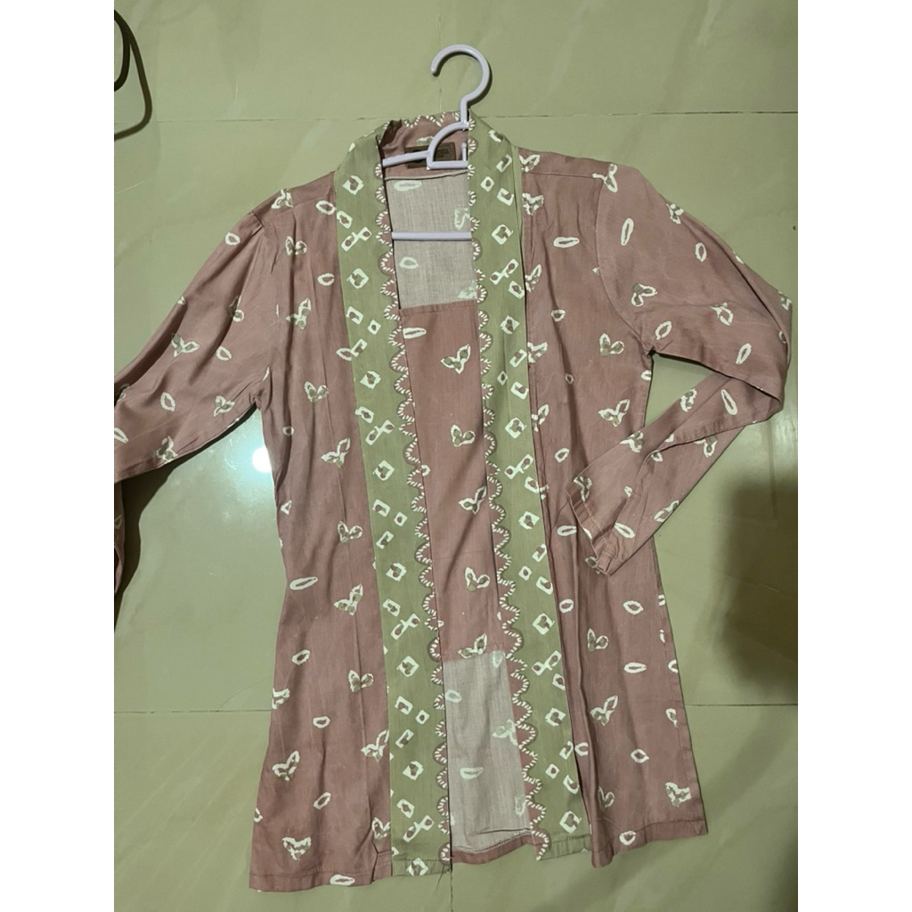 preloved kebaya kutubaru jumputan batik seragam graduation hari kartini ukuran m warna pink cream ha