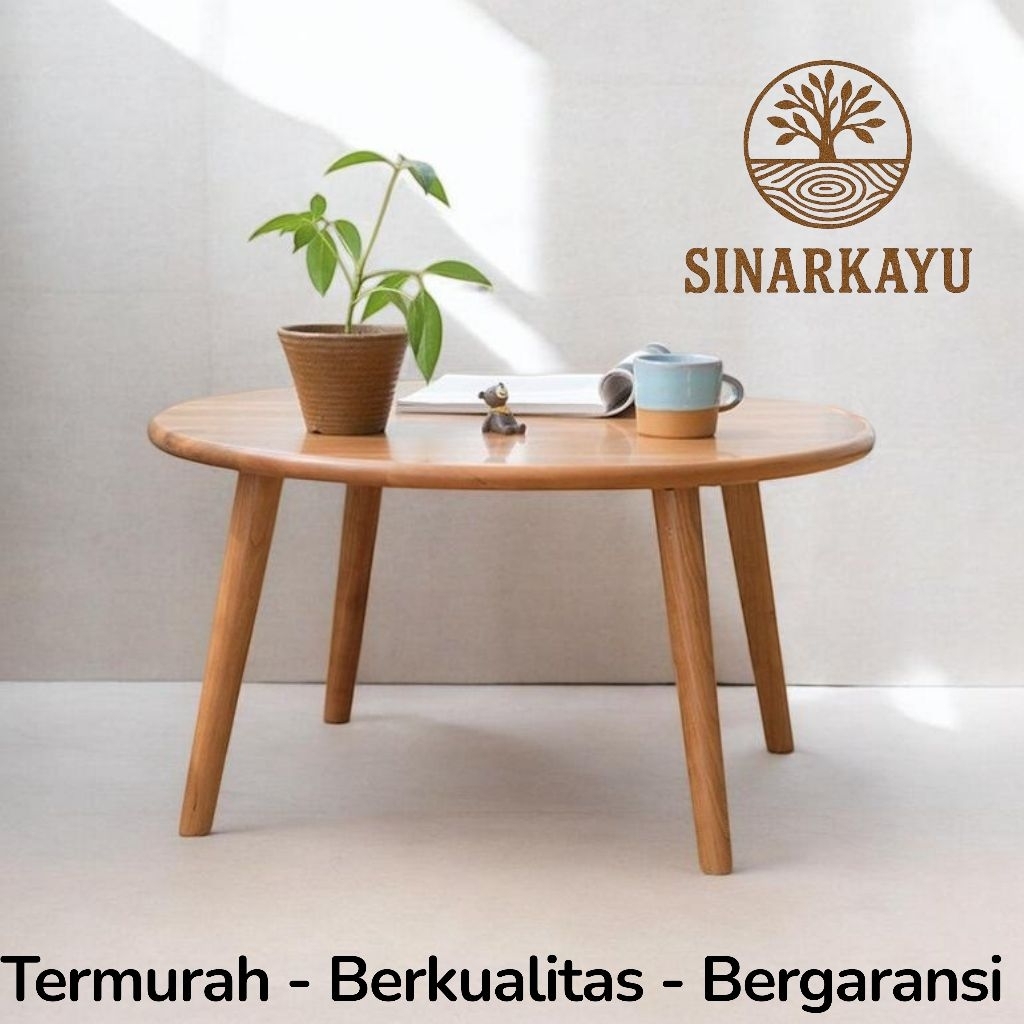 Meja bundar Kayu Minimalis 80 x 80 x 45 cm Meja Lesehan Multifungsi