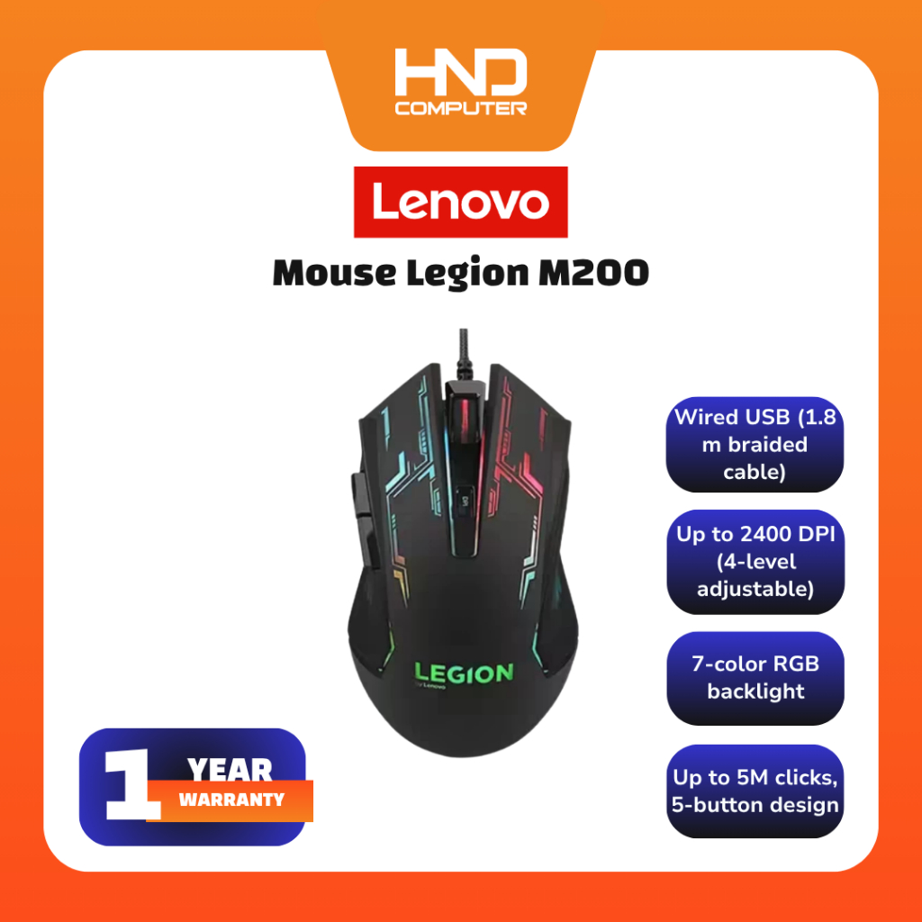 Lenovo Legion M200 RGB Wired Gaming Mouse - Ergonomic & Ambidextrous