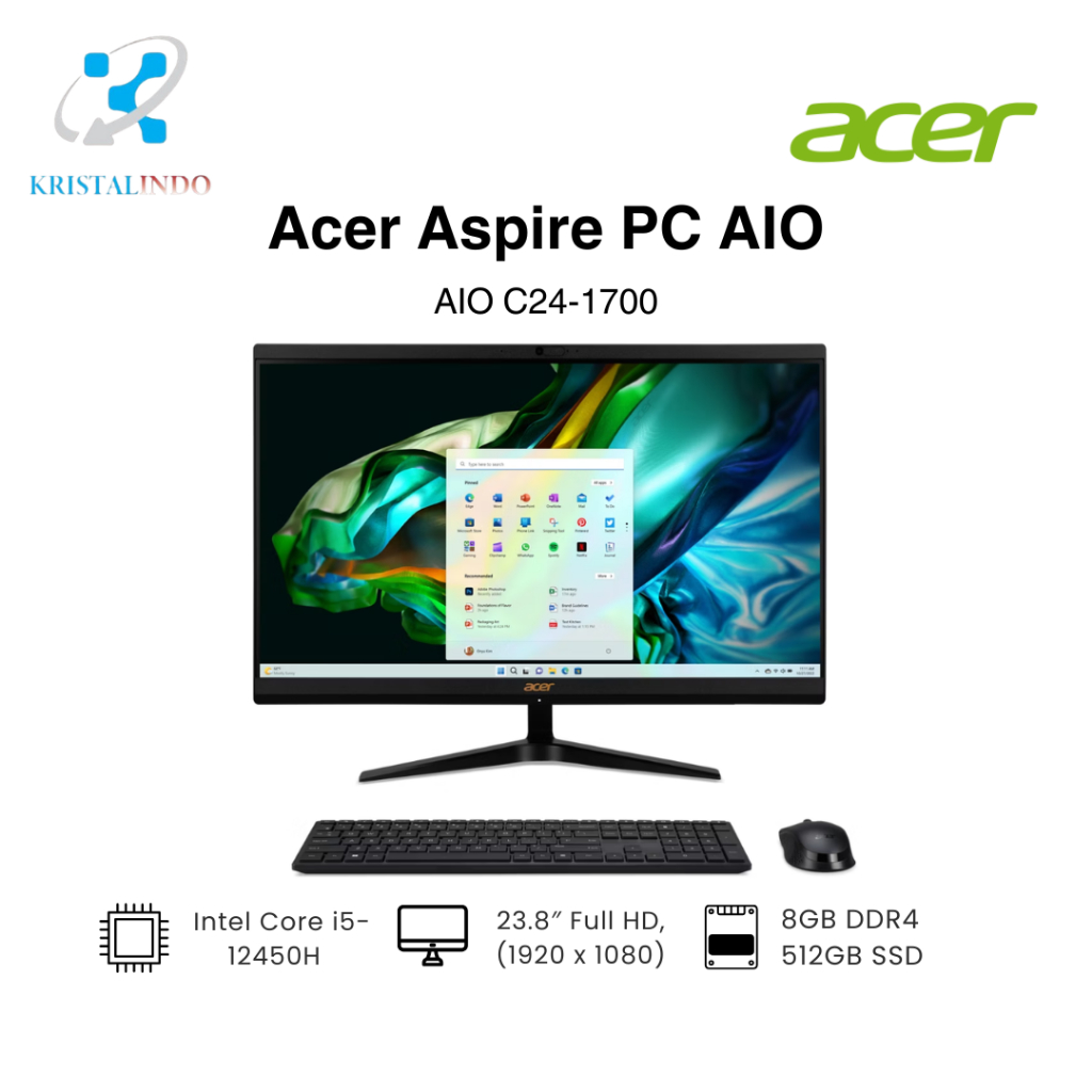 AIO Acer Aspire C24-1700 - Intel Core i5-1235U 8GB 512GB 23.8 FHD W11 + OHS