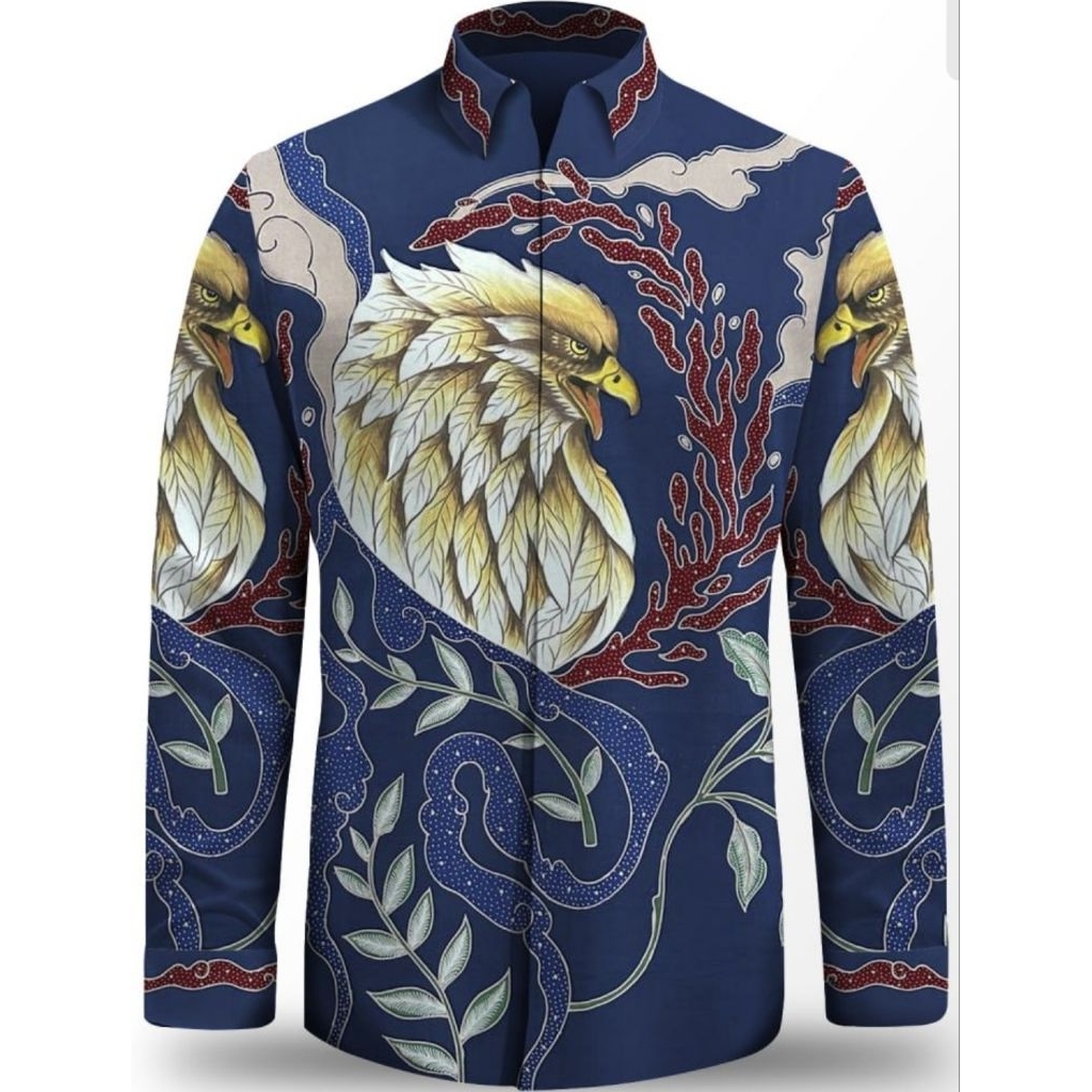 kain batik tulis pria lukis 3 dimensi bahan katun motif burung garuda