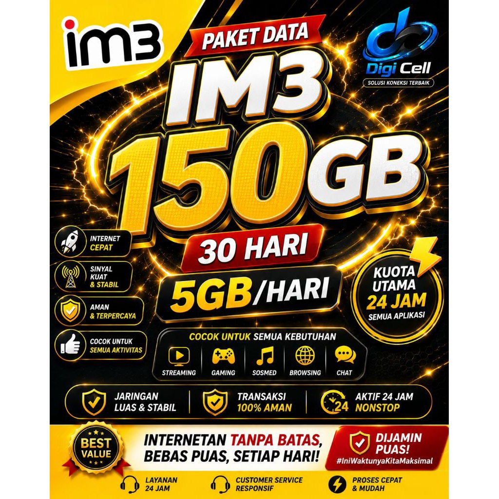 Paket Data Besar IM3 Murah Bulanan 150GB 30 hari (5GB/Hari)