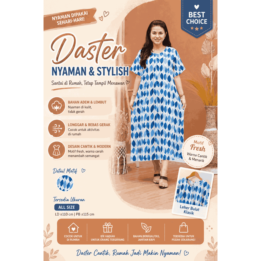 Dasterrun / Daster Motif Biru / Daster Wanita / Daster Rayon Premium / Daster Kekinian