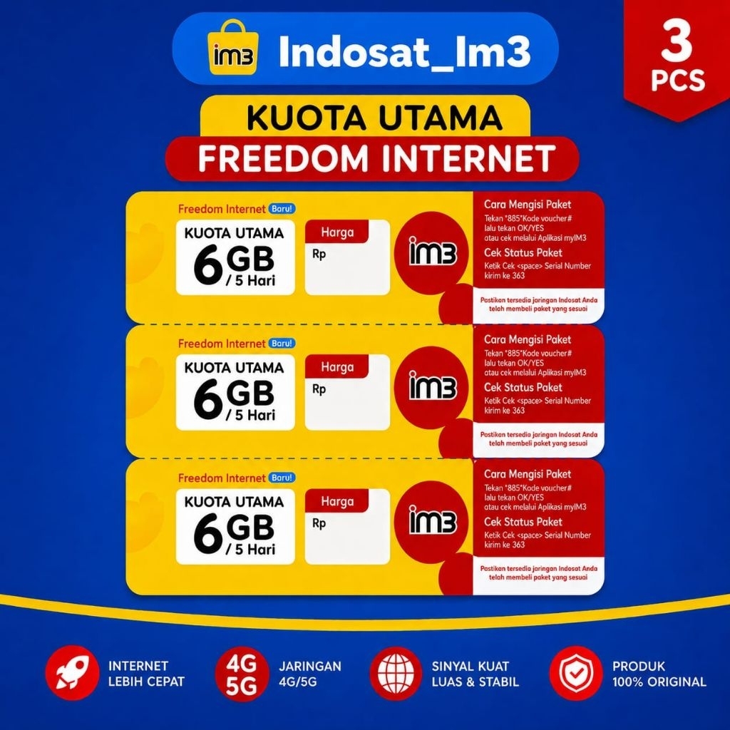 GROSIR VOUCHER IM3 KUOTA UTAMA 6GB/5HARI