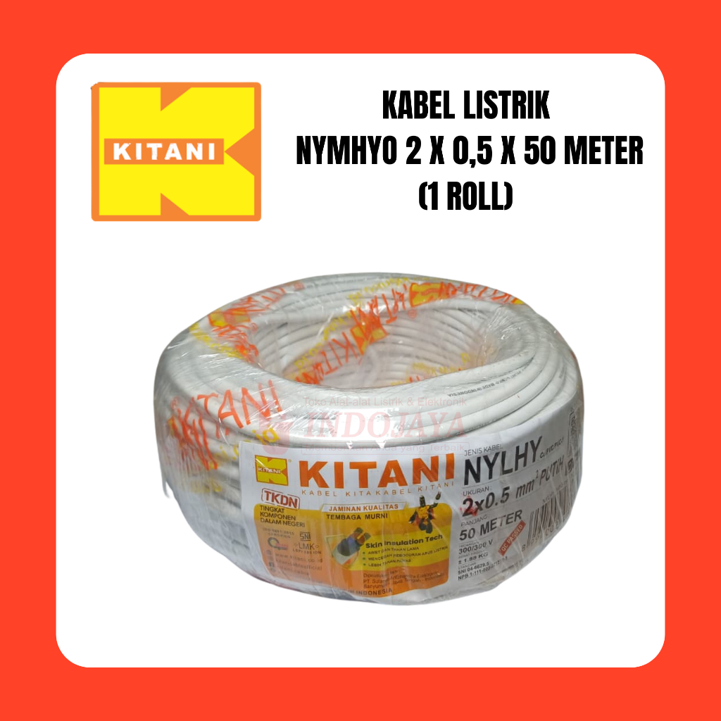 KITANI KABEL LISTRIK SERABUT NYYHYO 2 X 0,5 X 50M ROLL KULIT KABEL LISTRIK NYMHYO 2X0,5X50M 0,5MM