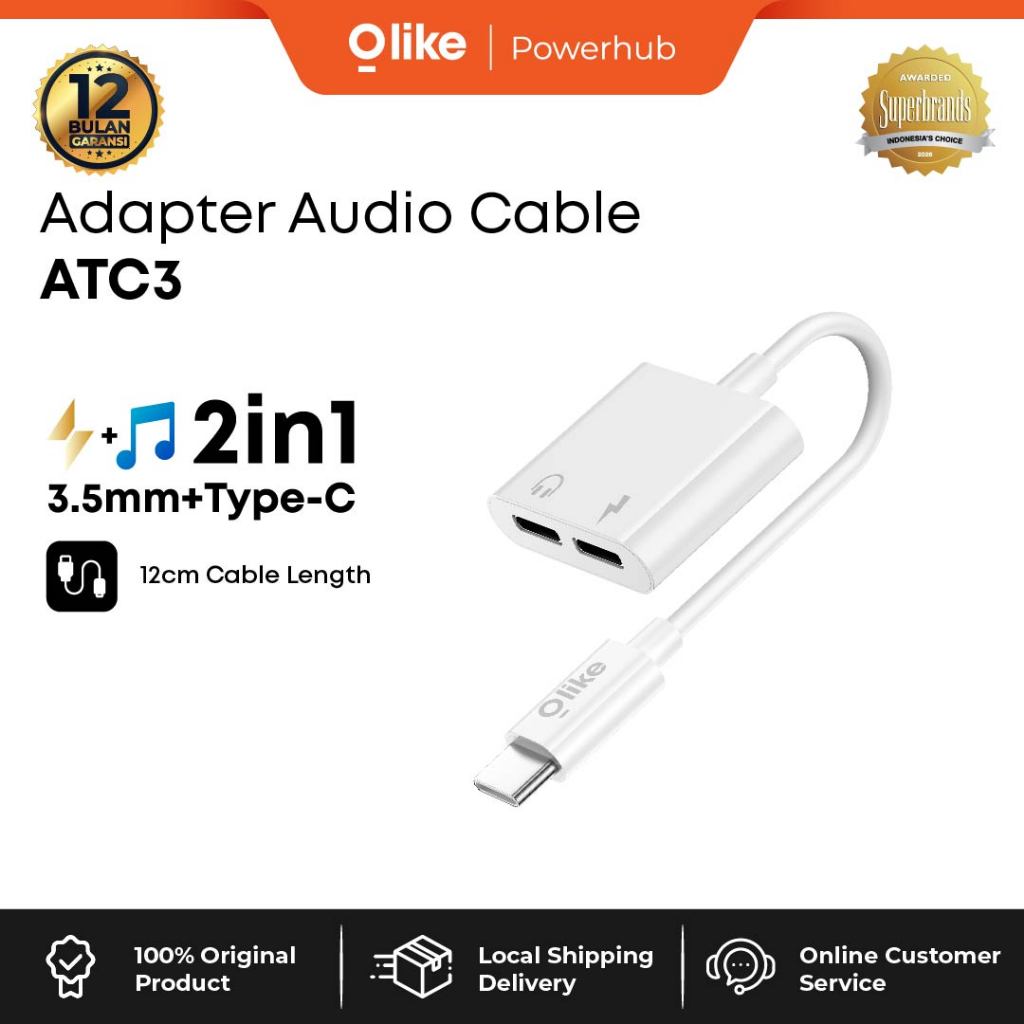 Olike Adapter Audio Cable ATC3 Audio Splitter Type C To Type C Jack + Type C Charging 2.4A Fast Char