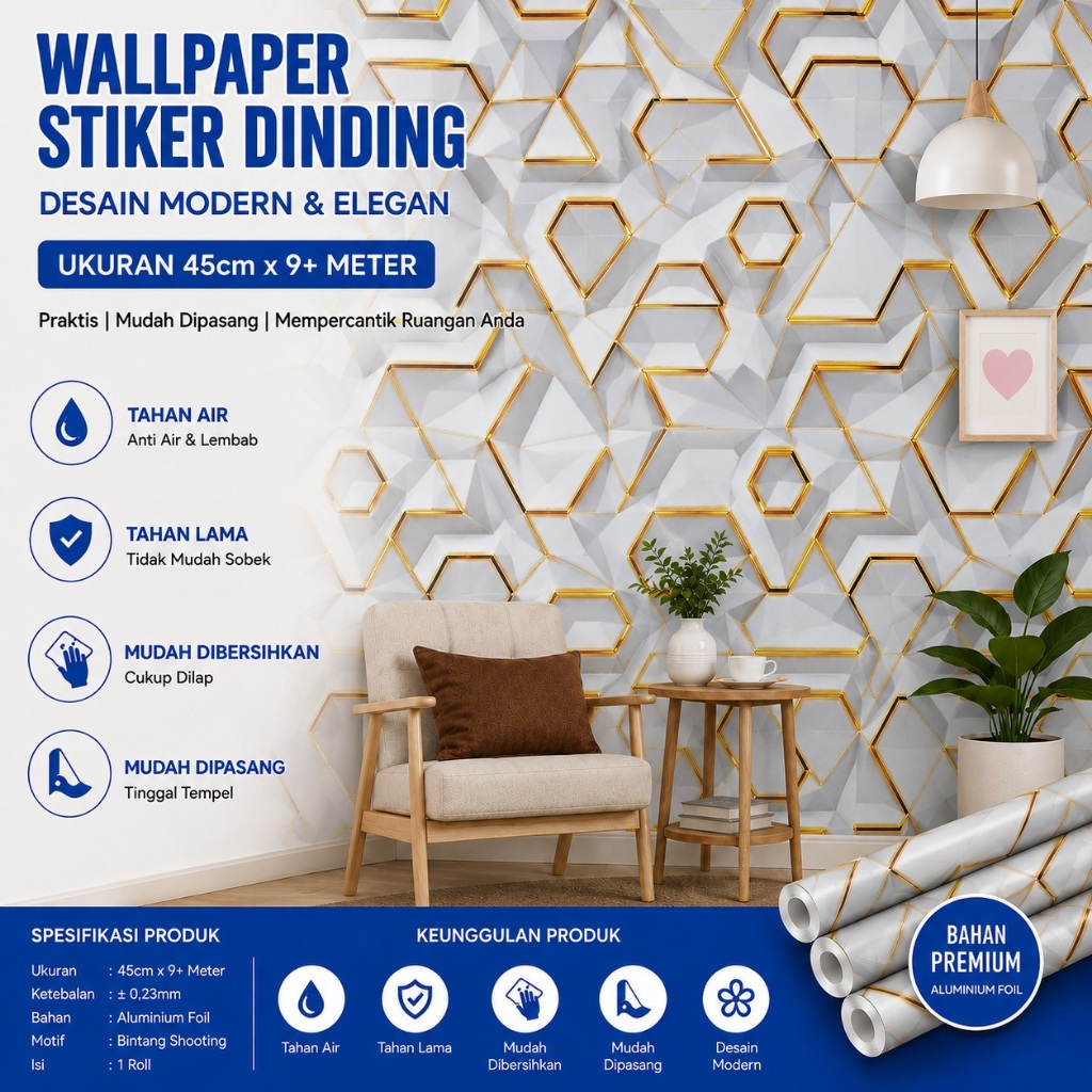 Wallpaper dinding tembok wallpaper kamar tidur wallpaper tembok wallpaper 3d motif ukuran 45cm x 9M_