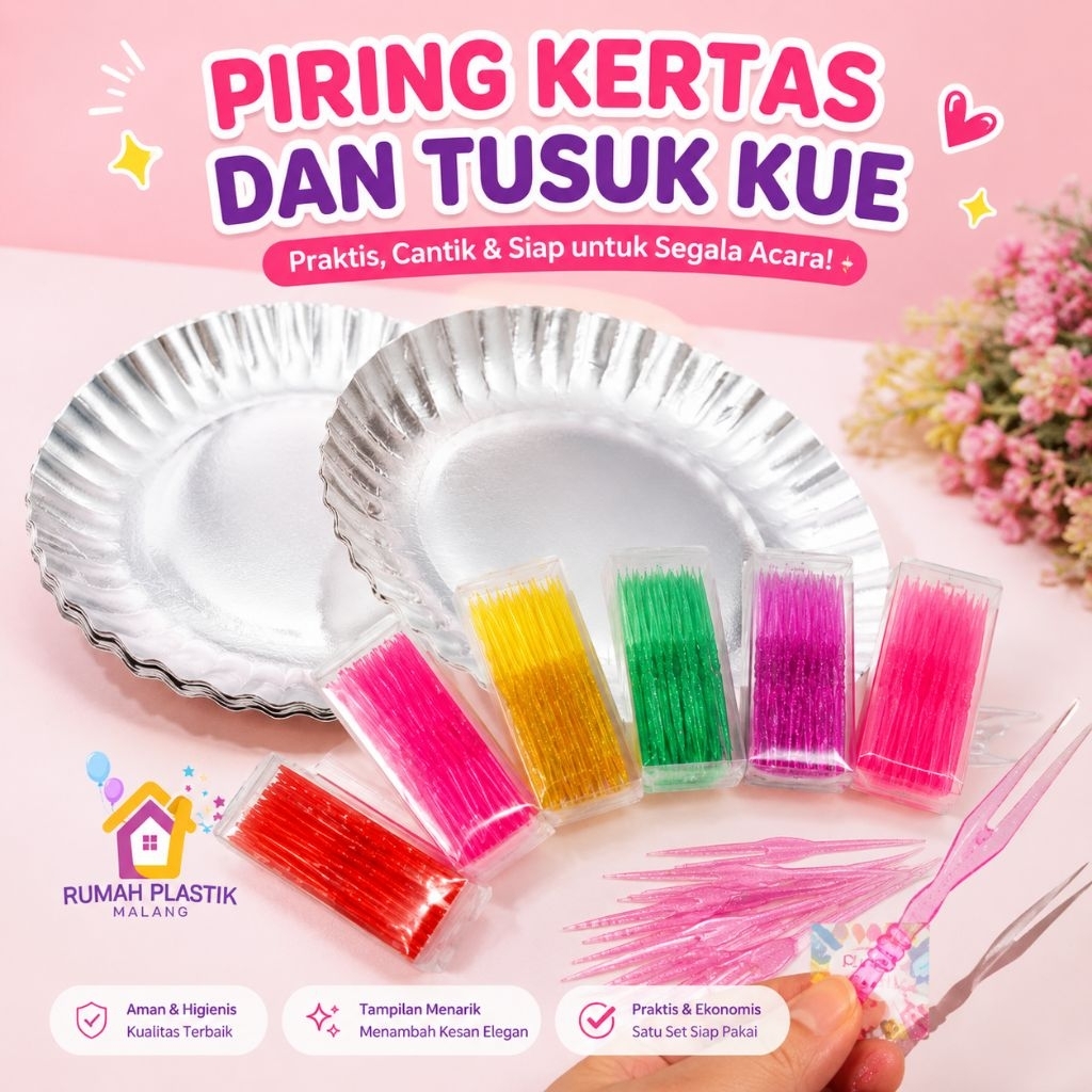 Tusuk kue / garpu tart / snack kecil / mini ulang tahun  piring happy birthday pink ungu hijau kunin