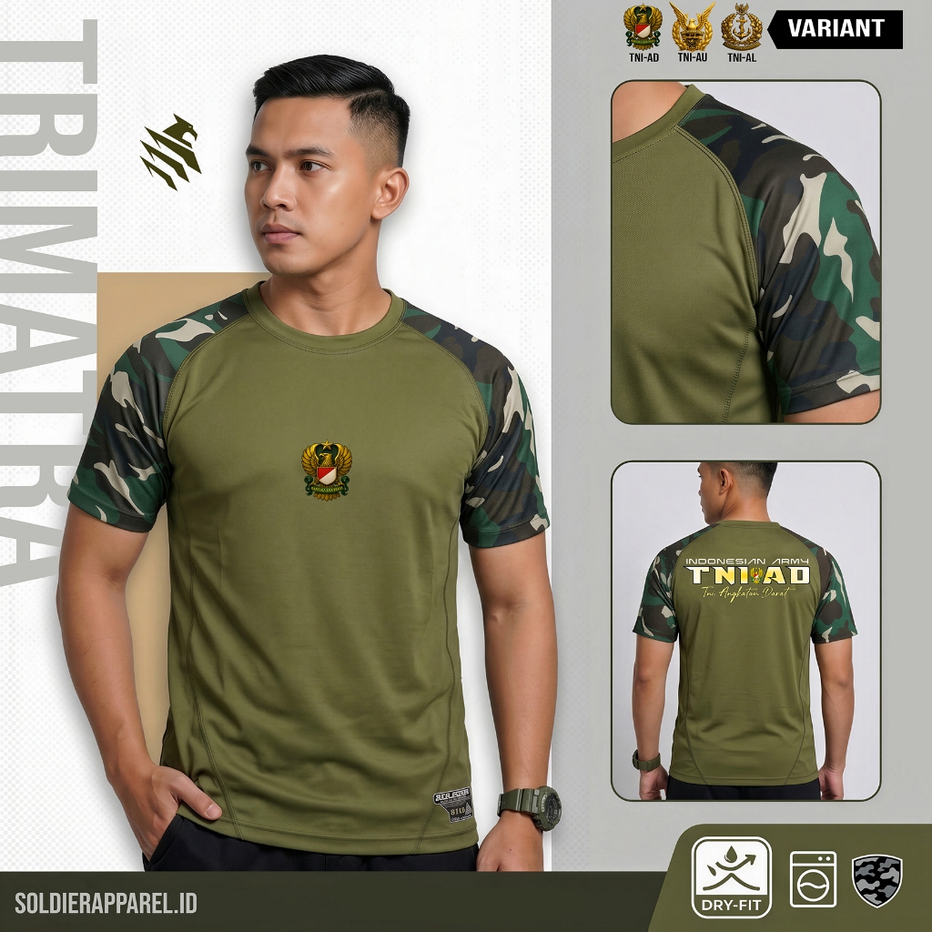 Kaos Loreng dryfit Kombinasi Hijau | Kaos Army | Indonesian Army – Camo Series Premium