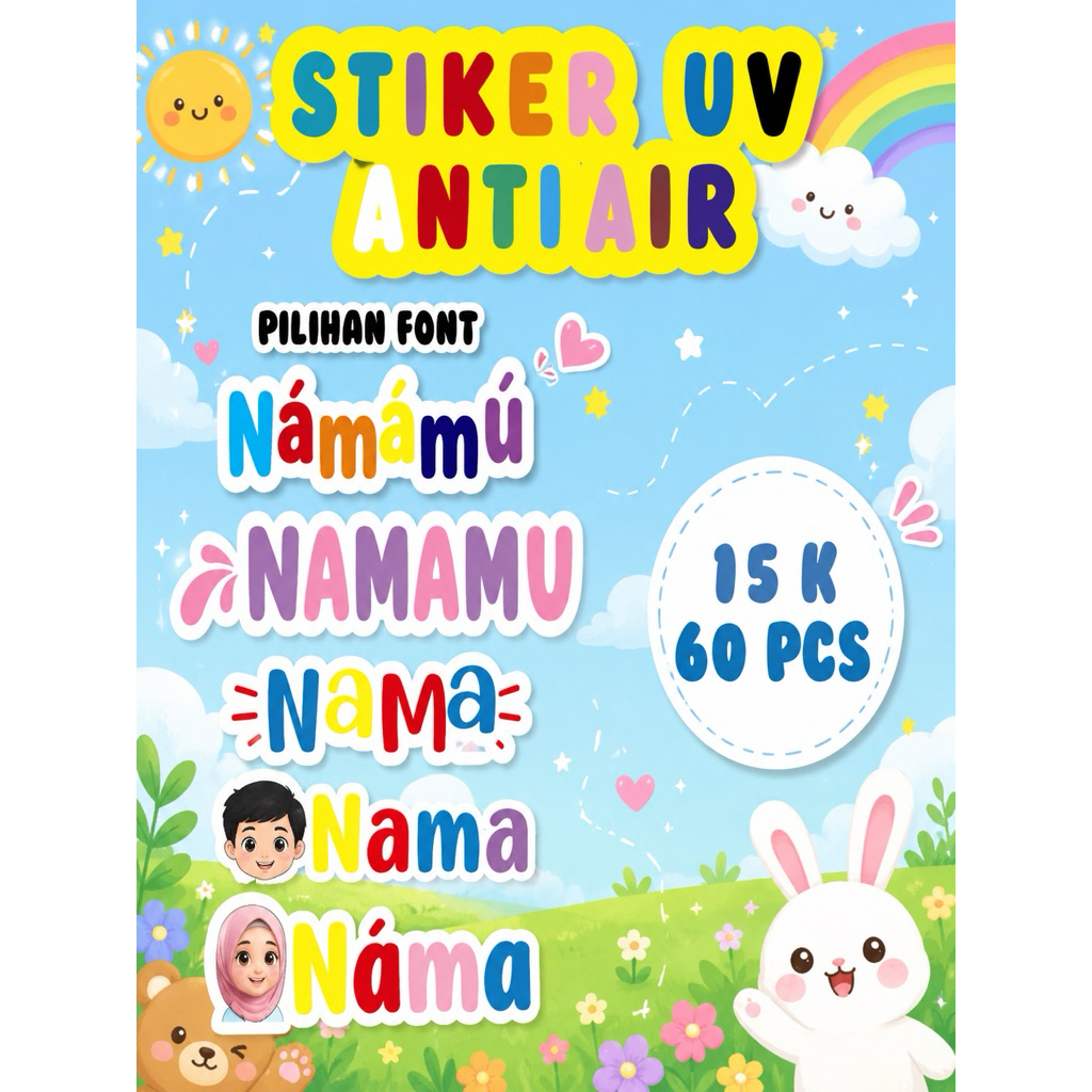 STIKER LABEL CUSTOM NAMA UV DTF TAHAN AIR STIKER TIMBUL WATERPOOF TUMBLER PENSIL ALAT MAKAN