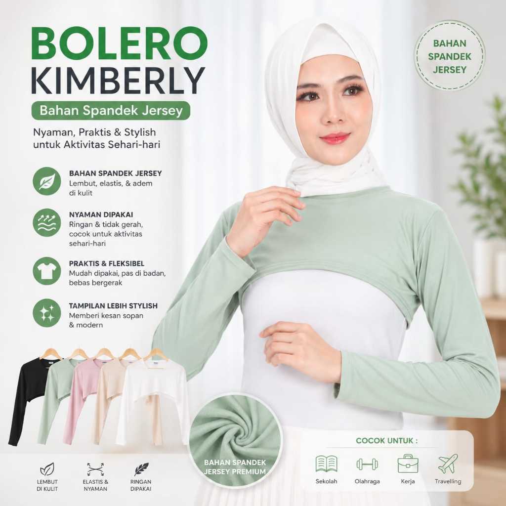 Manset India Tangan Sambung Balero Crop Top Kimberly Lengan Panjang Wanita Bahan Jersey Premium