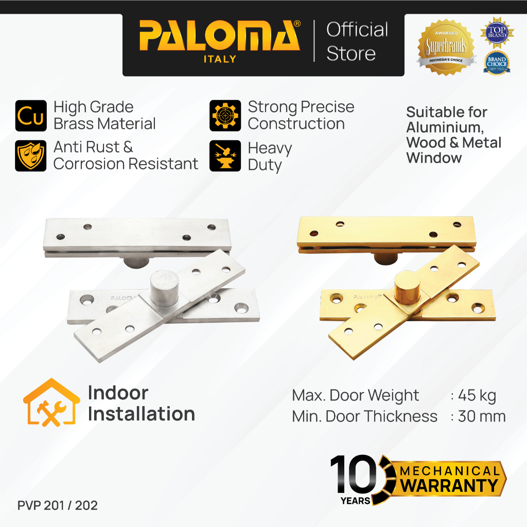 PALOMA Engsel Jendela Hinge Pivot Putar Hinges Window Brass Kuningan Ball Bearing Polished Brass Gol