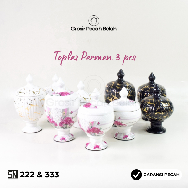 Toples Keramik Set isi 3 Permen Kue Manisan Motif Marble Fiorenza 222 & 333