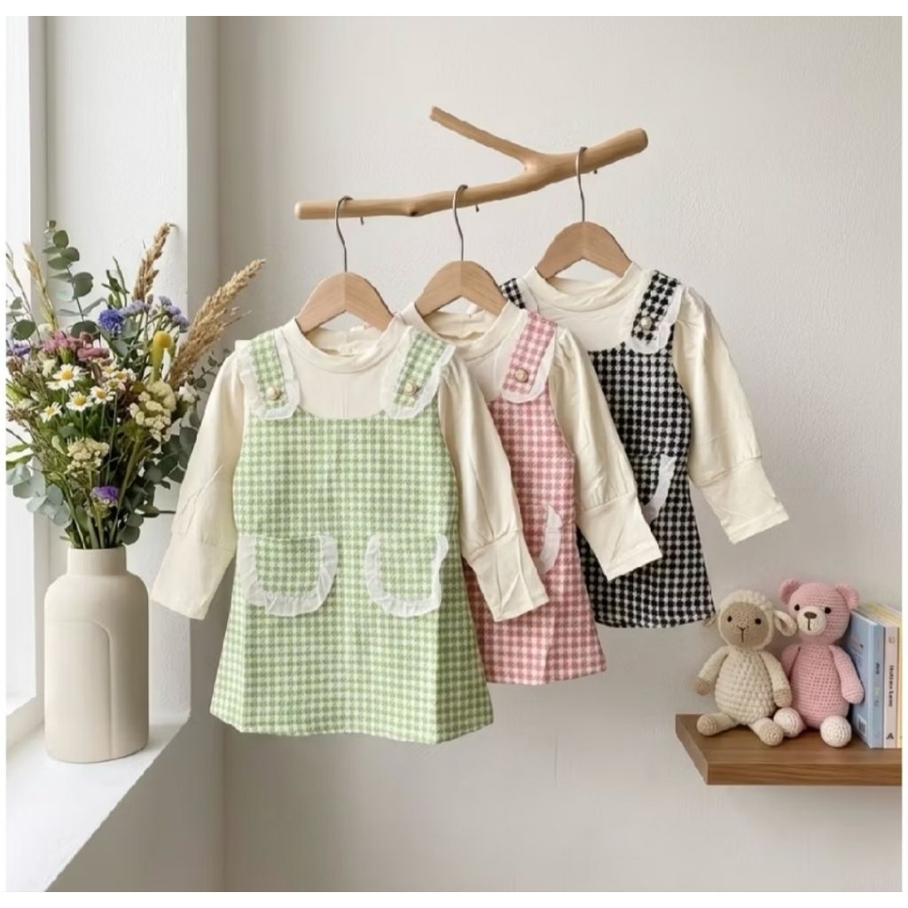 [9 bulan-4 tahun] Dress Tweed lengan panjang anak perempuan