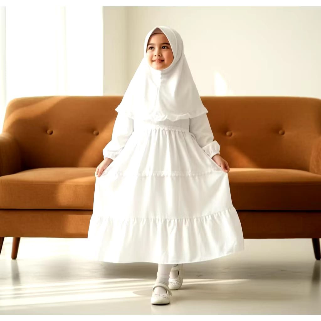 GAMIS ANAK PUTIH SET KERUDUNG GAMIS MANASIK SERAGAM MENGAJI TPQ