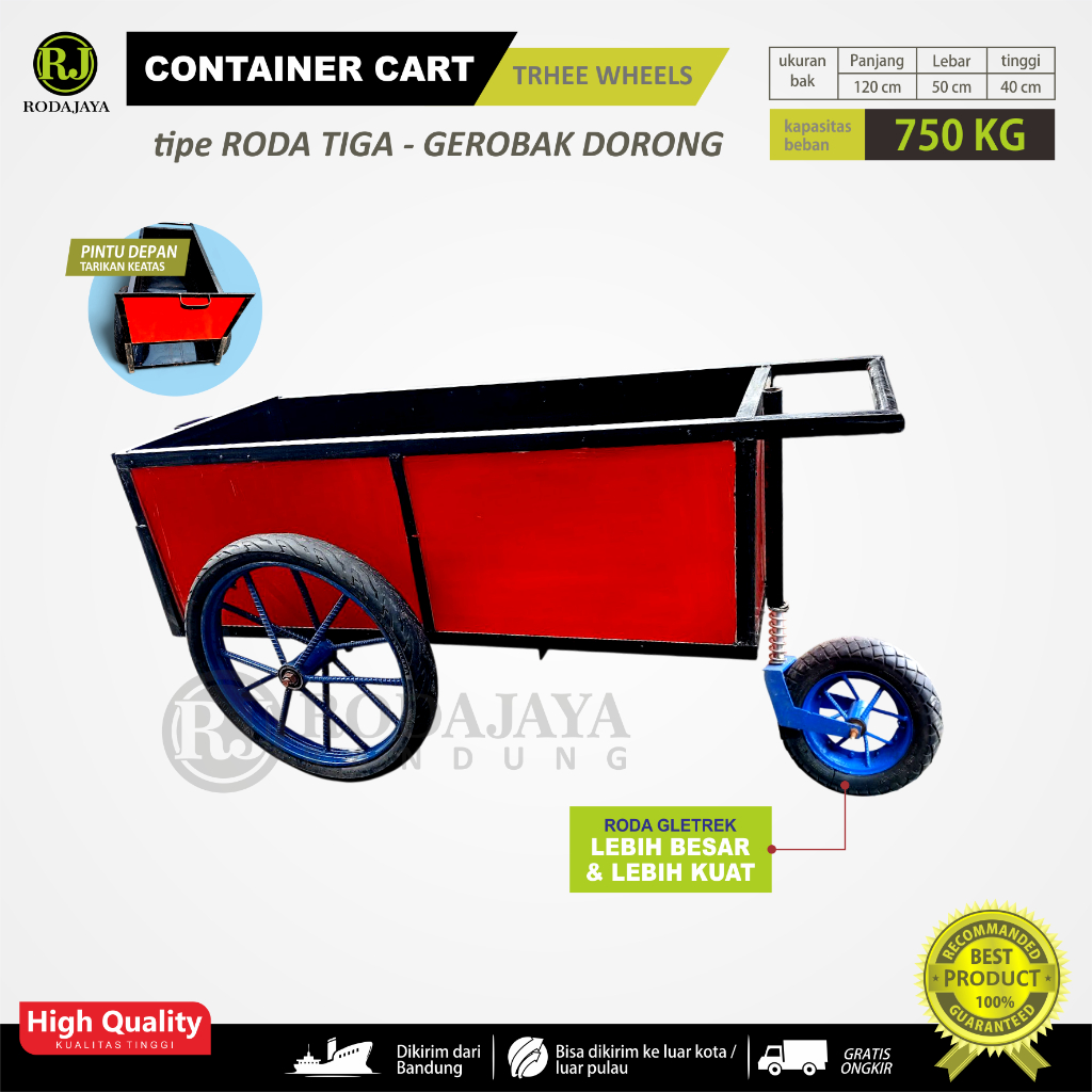 gerobak KONTAINER RODA TIGA / Gerobak sampah / Ukuran 120x50x40 cm / alat angkut proyek bangunan / r