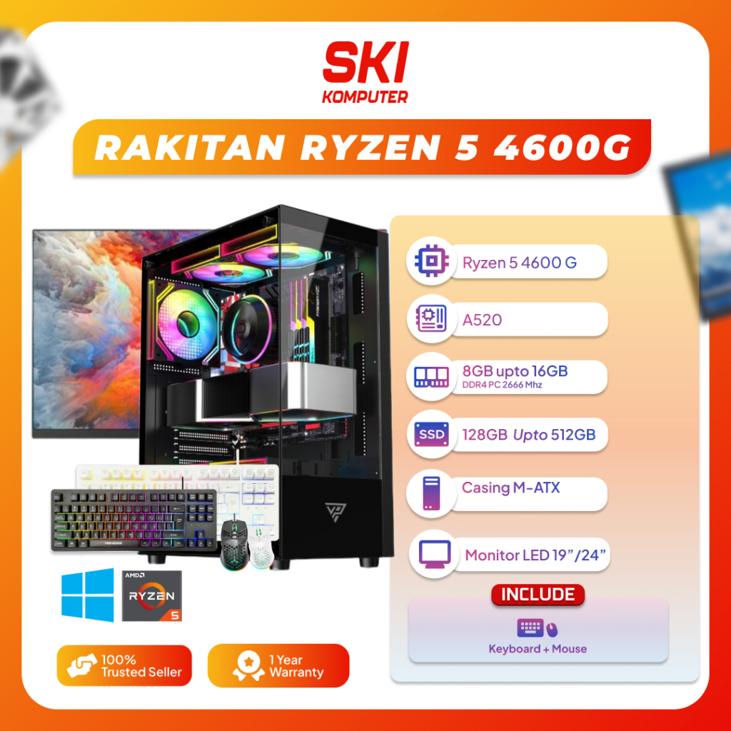 PC Rakitan Fullset Komputer Gaming AMD Ryzen 5 4600G With Radeon Graphics 2GB Bergaransi