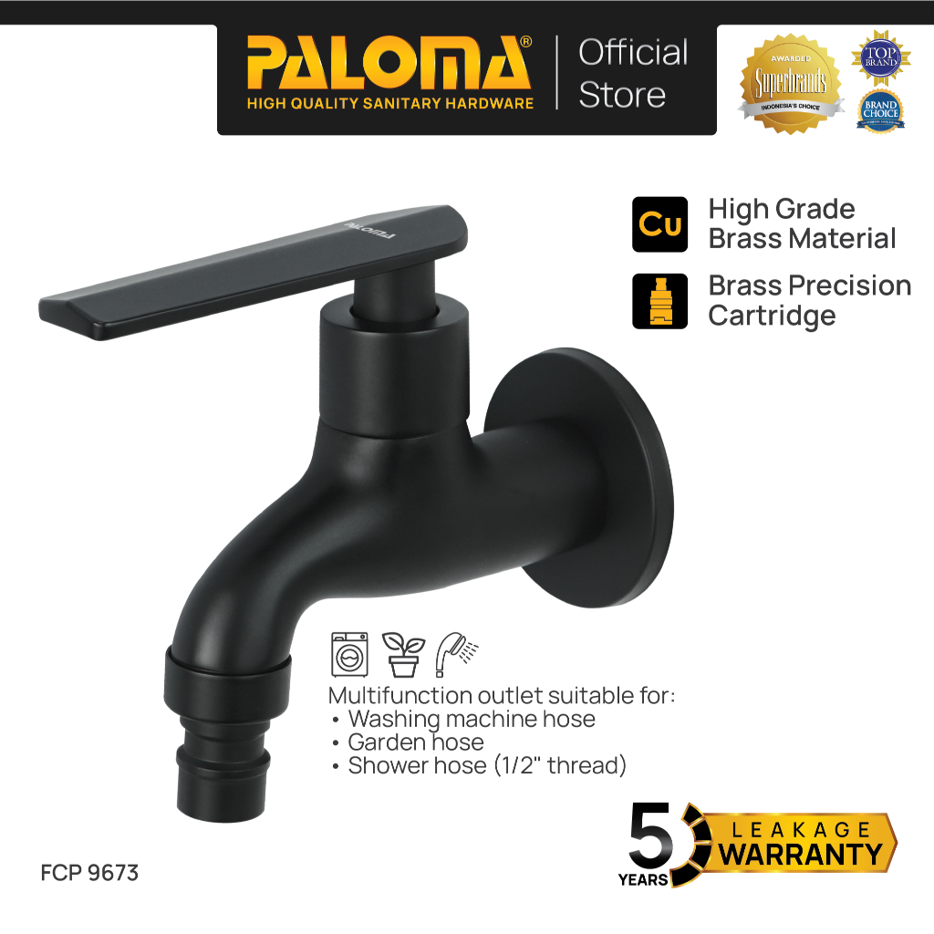 PALOMA FCP 9673 Keran Taman Selang Mesin Cuci Dinding Tembok Kran Air Brass Kuningan Black Hitam