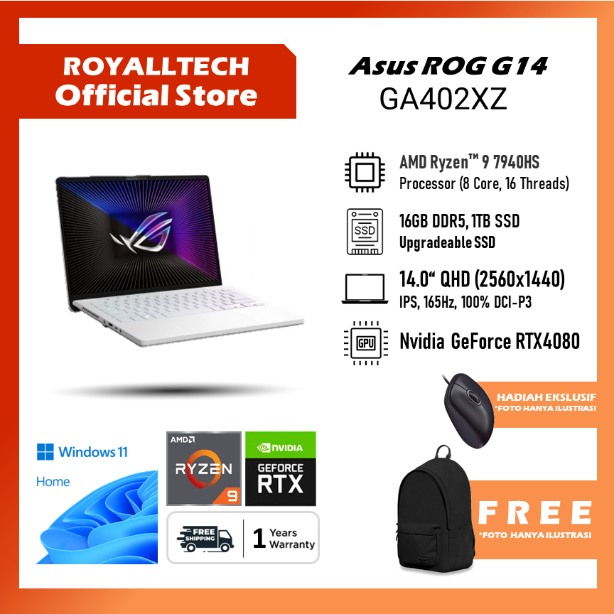Asus ROG Zephyrus G14 GA402XZ AMD Ryzen 9 7940HS RTX4080 12GB - Ram 16GB 1TB SSD Windows 11 Home 14.