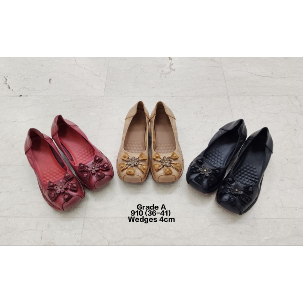 GRADE A 910 sepatu wanita sepatu kantor kulit sapi flatshoes import