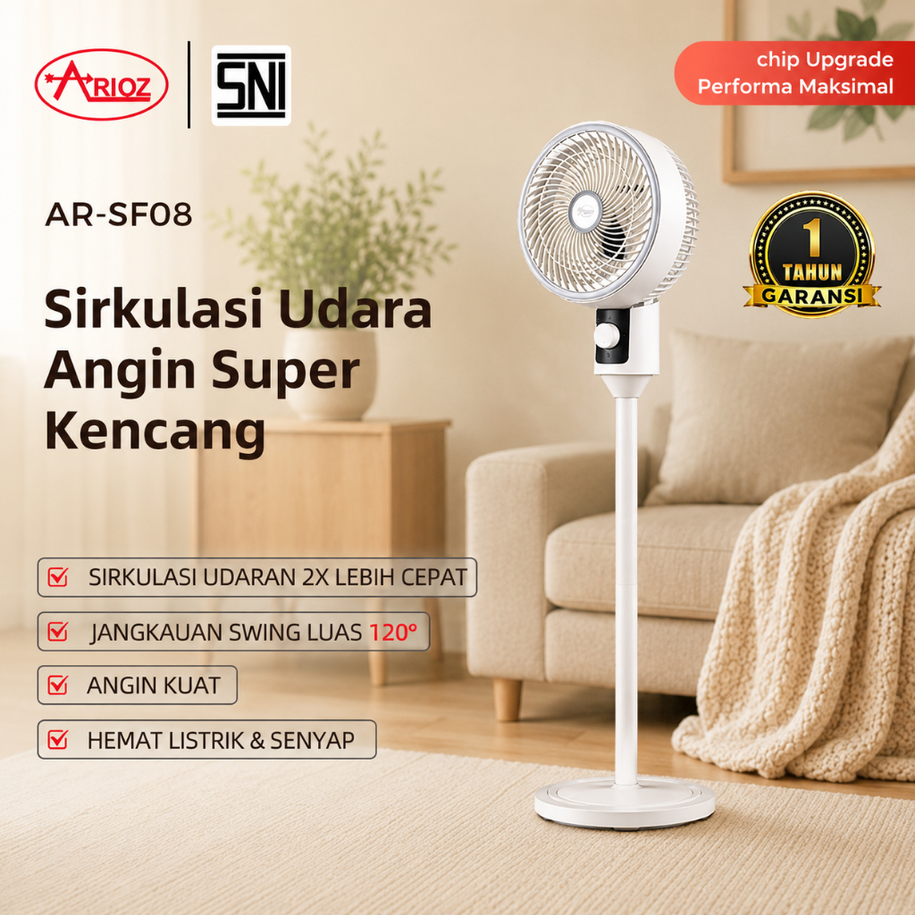 ARIOZ Kipas Angin Berdiri Premium Aesthetic 10 Inch / Air Cooler Kipas Keluarga Rotasi 180 Derajat