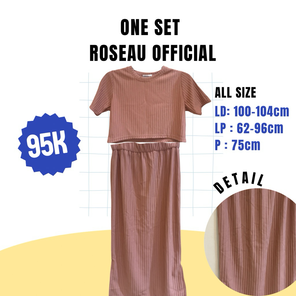 Setelan Wanita Rok Midi Ribbed + Atasan Loose Fit Warna Dusty Pink Baju Set Wanita Rajut Korea