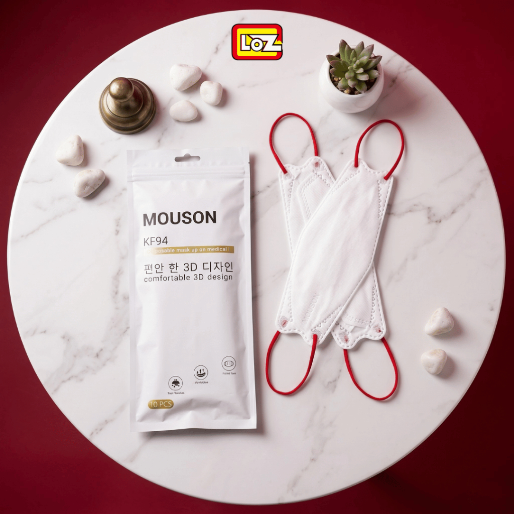 MOUSON KF94 3D MASKER KOREA PUTIH - TALI MERAH / KF94 PER PACK ISI 10