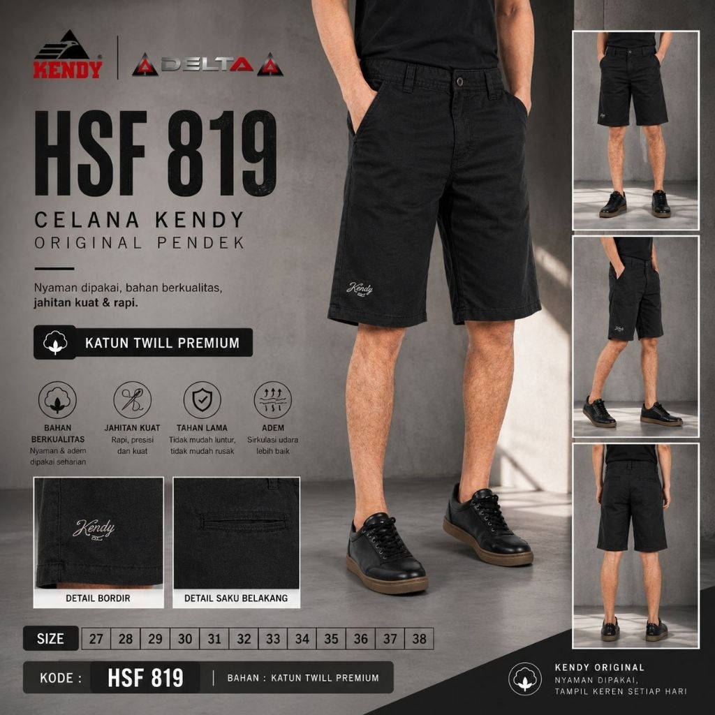 Celana KENDY Original Pendek Hitam (HSF) || Celana Pendek Hitam FS || 052