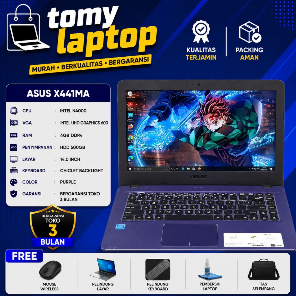 LAPTOP SECOND JAMINAN GARANSI TOKO ASUS X441MA INTEL N4000 INTEL UHD GRAPHICS 600 RAM 4GB DDR4 HDD 5