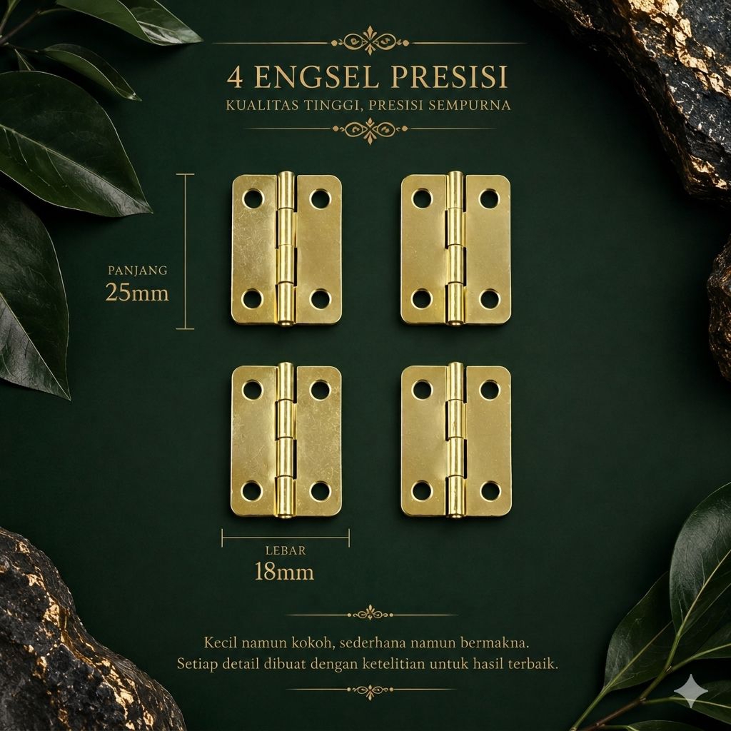 Engsel Mini 25mm x 18mm Warna Kuning Emas | Engsel Kecil untuk Akrilik, Kayu, Box Mini & Kerajinan